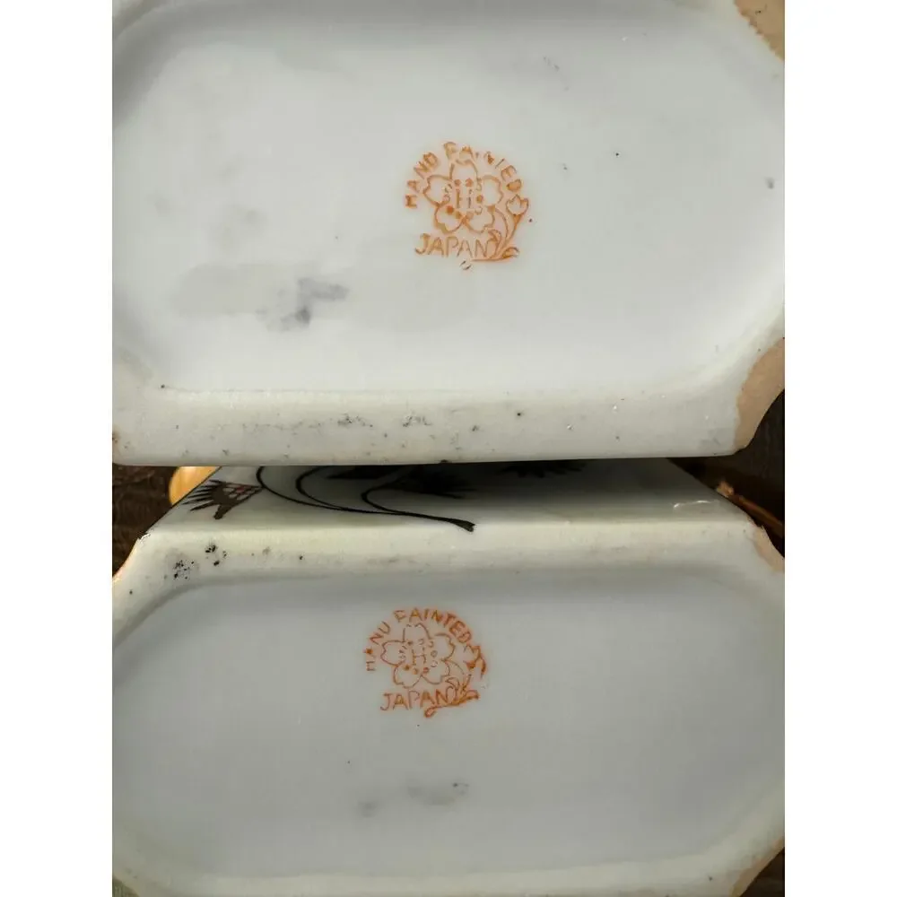 Vintage Japanese Handpainted Porcelain Bird Motif Mini Creamer Tea Pour Cups